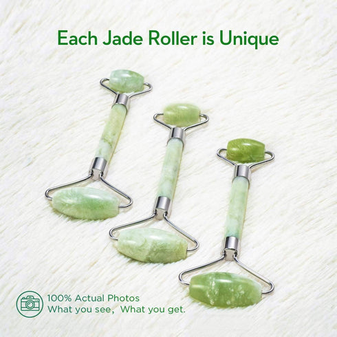 kimkoo 3 in 1 Jade Roller and Gua Sha Kit, 100% Real Natural Jade Stone Facial Massager Tool for Anti Aging