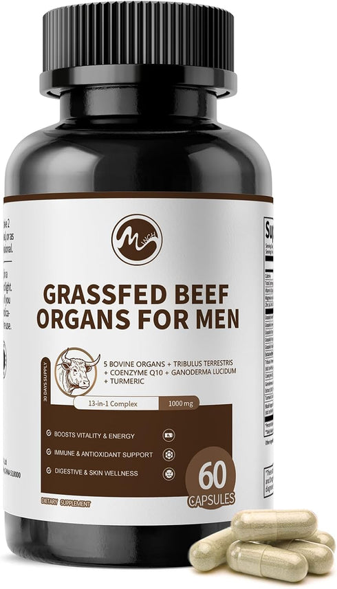 M inch Beef Organs Supplement, Beef Liver Capsules, with Kidney, Pancreas, Tribulus
