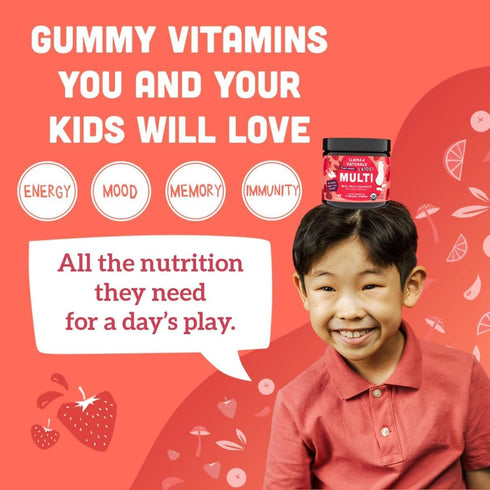 Llama Naturals Real Fruit Gummy Vitamins for Kids, Vegan Toddler Gummies, Organic, 90 ct (30-45 Days) Strawberry