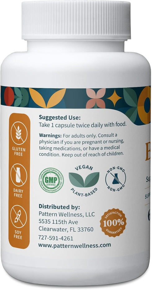 Pattern Wellness Berberine Supplement - Organic Ceylon Cinnamon, Antioxidant Support, 60 Non-GMO Capsules