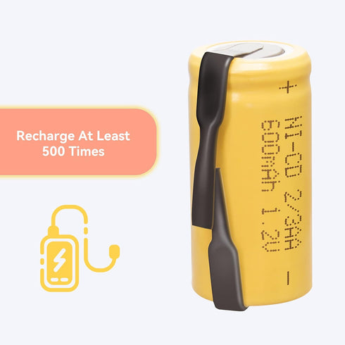 AA Ni-Cd 1.2V 2/3AA 600mAh Rechargeable Battery - 12pcs Yellow