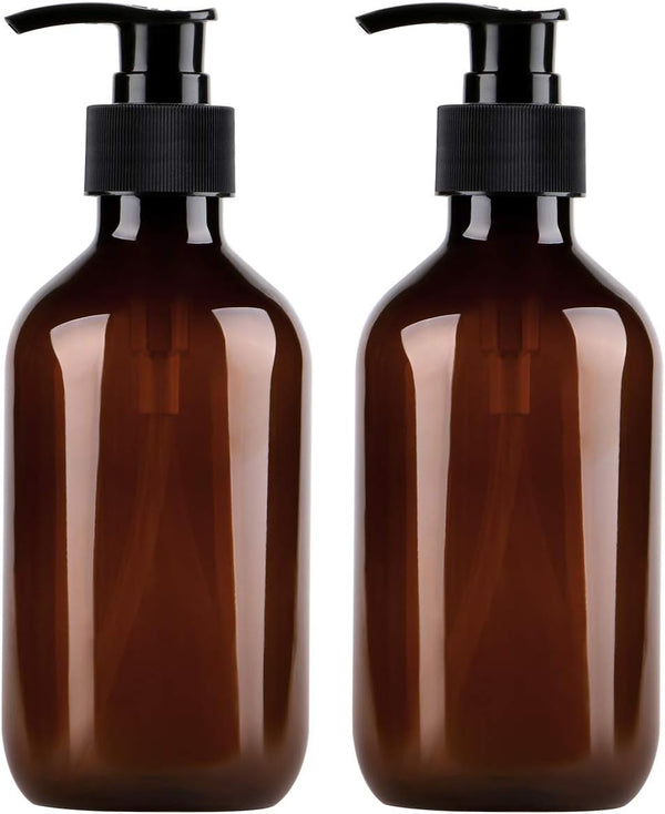 Yebeauty Plastic Soap Dispenser, 10oz/300ml Empty Refillable Lotion Pump Dispenser, 2-Pack Brown