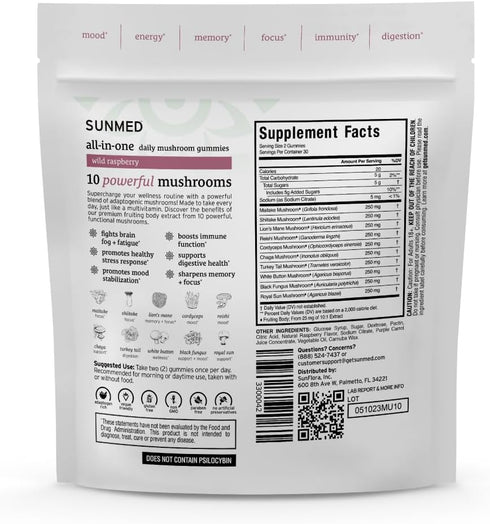 All-in-One Mushroom Gummy Supplements with 10 Functional Mushrooms - 60ct Adaptogenic Blend for Cognitive & Immune