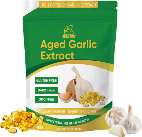 RIOWEGO Aged Garlic Extract Softgels,Odorless Allium Sativum Antioxidant Supplement for Heart & Immune