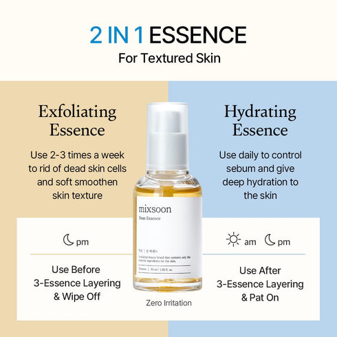 mixsoon Bean Essence, Vegansnail, Exfoliating Essence for Face, Hydrating Korean Skin Care, 1.69 fl.oz/50ml
