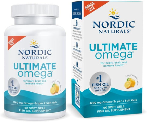 Nordic Naturals Ultimate Omega, Lemon Flavor - 90 Soft Gels - 1280 mg Omega-3 Fish Oil Supplement - Non-GMO - 45