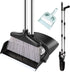 Broom and Dustpan Set with Long Handle, Windproof Stand Up Dustpan with Broom Combo for Home Use