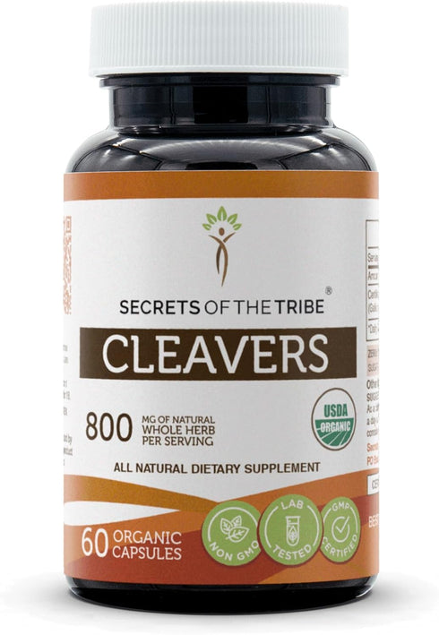 Secrets of the Tribe Cleavers USDA Organic - 60 Capsules of Certified Organic Cleavers (Galium aparine) Dried Herb