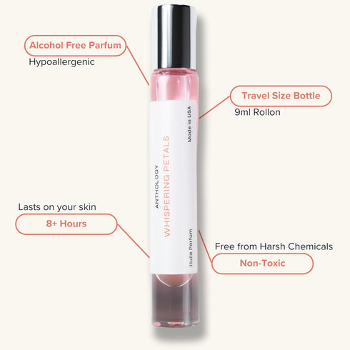 ANTHOLOGY Whispering Petals Roll on Perfume Oil for Women 0.3oz 9 ML | Bergamot, Vanilla,Jasmine, Rose, Orchid | Alcohol-Free, Travel size Rollerball | Clean Fragrance