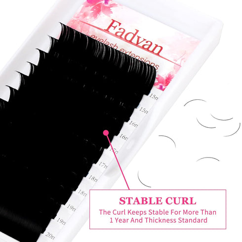 Lash Extension 0.05mm D Curl Mixed Classic Eyelash Extensions, 15-20mm Matte Black Individual Lashes