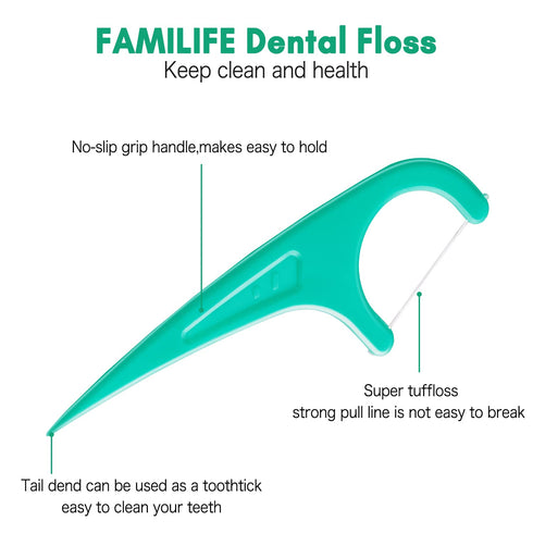 FAMILIFE 240 Count Mint Floss Picks, Dental Floss Cleaner with 4 Travel Cases, Helps Fight Tooth Decay