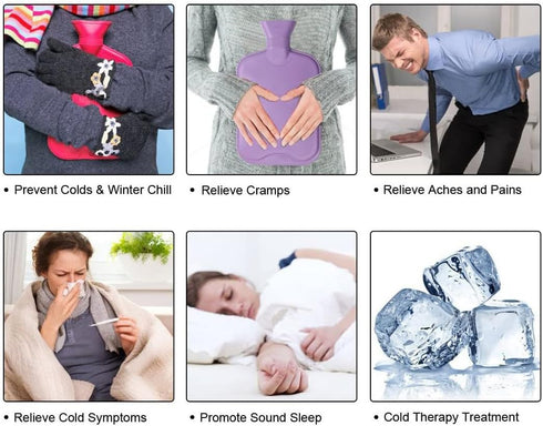 ITODA Mini Hot Water Bottle Warmer with Cute Cow Stuffed Animal Cover, Waist Neck Shoulder Hot and Cold Water Bag