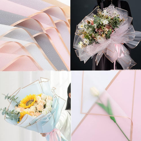 OUKEYI 25 Counts Gold Edge Waterproof Floral Wrapping Paper, Florist Bouquet Supplies, Gift Packaging