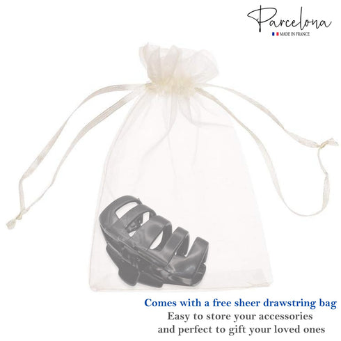 Parcelona French Tubular Black 3" Hair Claw Clip, Celluloid Covered Spring No Slip Grip for Women