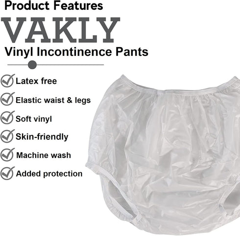 Vakly Adult Vinyl Waterproof Pull-On Diaper Cover Incontinence Pants Oversized Underwear Protection with Added Leak