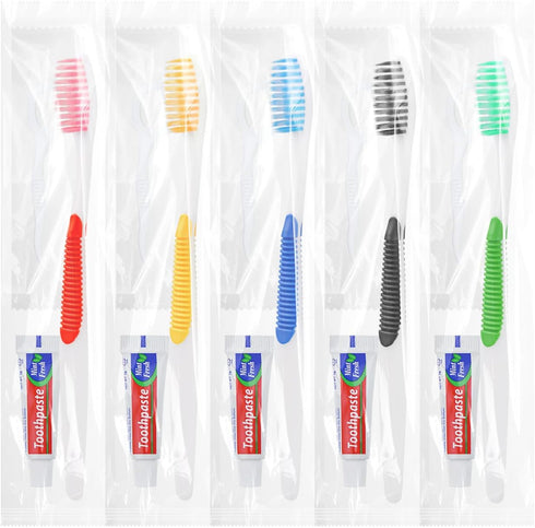 Disposable Toothbrushes with Toothpaste and Floss, 30pcs Individually Wrapped Travel Toothbrushes, Bulk for Homeless,