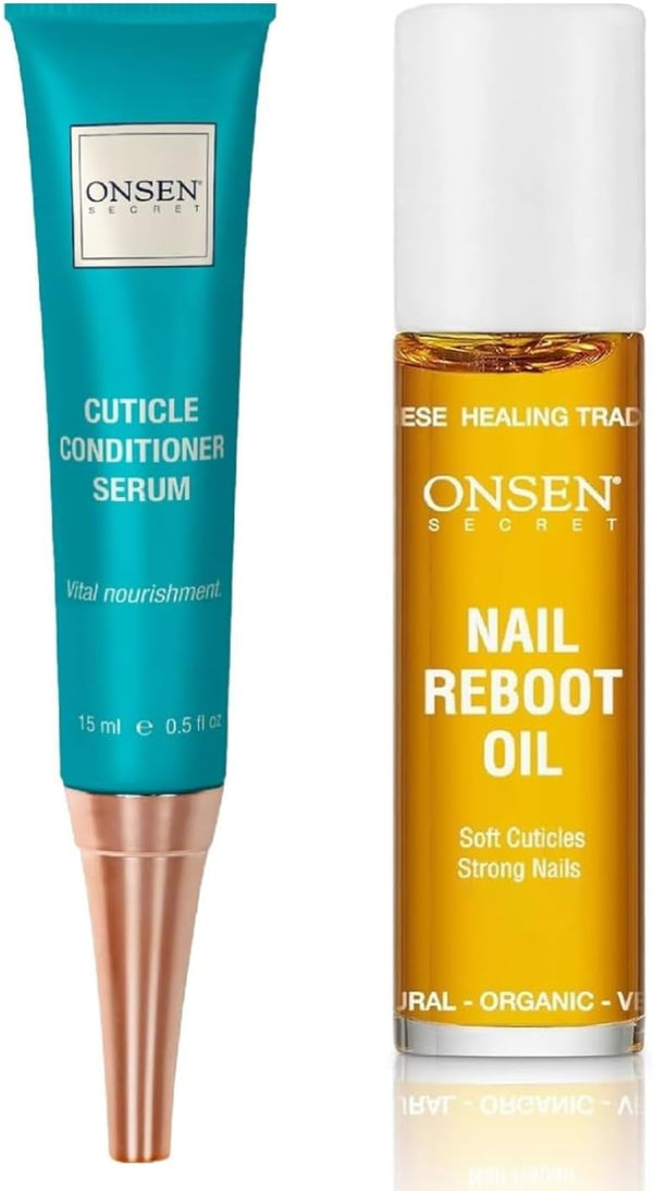 Onsen Secret Nail Reboot Duo, Natural Nail Care Treatment for Damaged Nails, Cuticle Conditioner Cream & Nail Oil