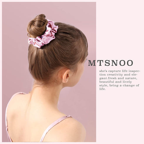 MTSNOO 100% Pure 22 Momme Mulberry Silk Scrunchies for Hair & Sleep, 4 Pack, Rosy Pink
