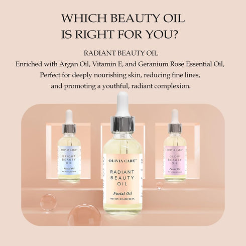 Olivia Care Facial Oil, 2 FL OZ, Infused with Argan, Safflower, Vitamin E & Geranium, Hydrating Anti-aging