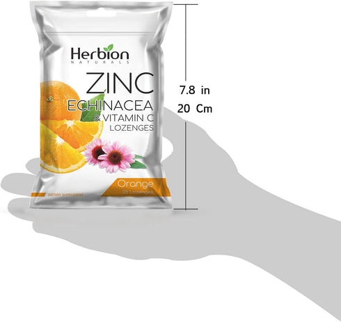 Herbion Naturals Zinc, Echinacea & Vitamin C Lozenges, Natural Orange Flavor, 25 CT Dietary Supplement for Immune