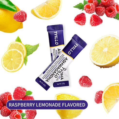 Tyillo D3 20 Ashwagandha Drink Mix, Raspberry Lemonade Flavor, with L-Theanine, Magnesium & Stress Relief, Calm Focus