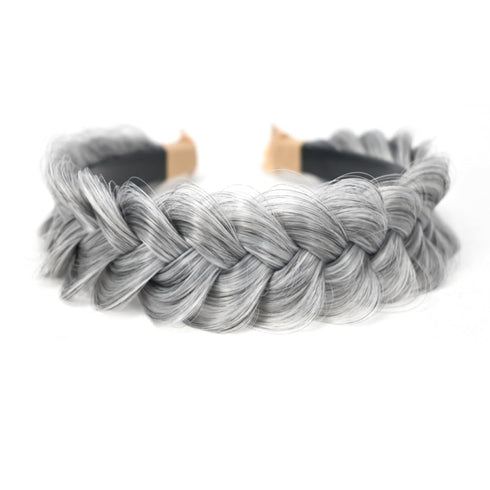 Wide Braided Headband Hoop Hair Accessories for Women and Girls, Elastic Non-slip Band (Silver Grey)