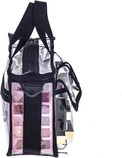 Medium Clear PVC Makeup Artist Set Bag, Transparent Cosmetic Storage for Travel, Stadium Approved Tote with Strap