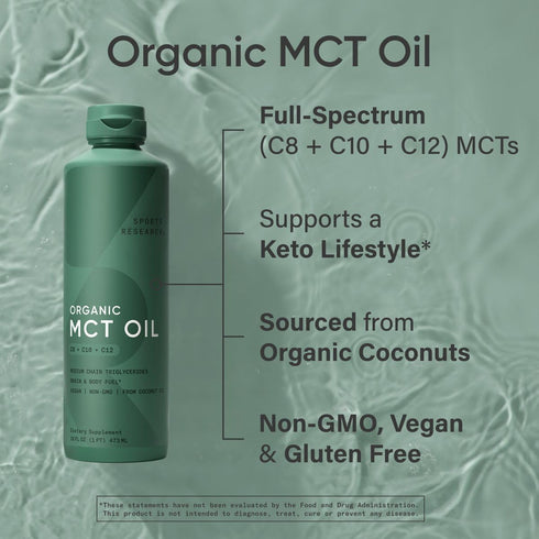 Sports Research Organic MCT Oil - Keto & Vegan MCTs C8, C10, C12 from Coconuts - 16 oz