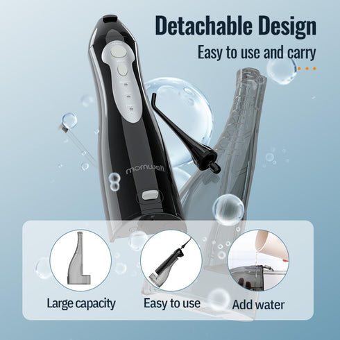 Mornwell Water Flosser for Teeth - 330ML USB Rechargeable Dental Flosser, IPX7 Waterproof with 3 Modes & 4 Jet Tips