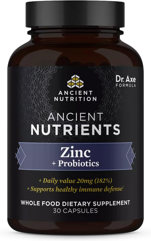 Probiotics and Zinc Supplement by Ancient Nutrition - Supports Healthy Immune System and Gut Health, 30 Count