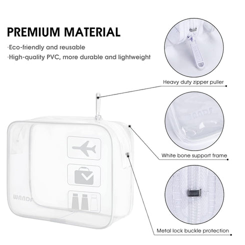 TSA Approved Clear Travel Toiletry Bag with Zippers, Quart Size Cosmetic Pouch for Men and Women (2pcs White)