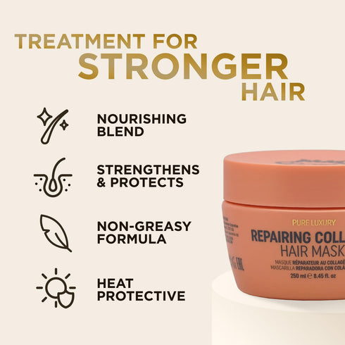 RICH Pure Luxury Repairing Collagen Hair Mask, Deep Conditioning Treatment for Dry Damaged Hair, 8.45oz