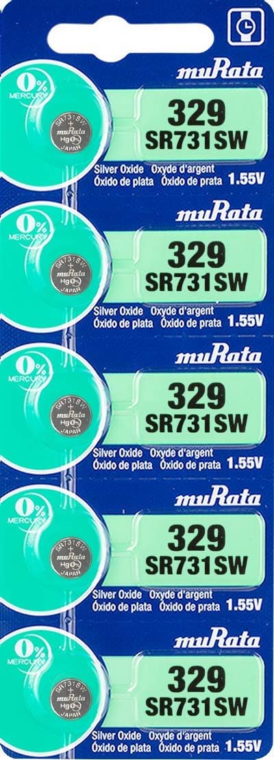 Murata 329 Battery SR731SW 1.55V Silver Oxide Watch Button Cell, 5 Batteries