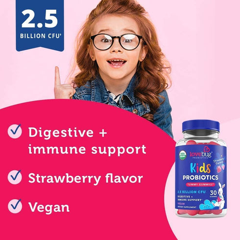 Lovebug Award Winning USDA Organic Probiotic Gummies for Kids, 30 Gummies, Soil-Based Probiotic, Vegan, Ages 3+,