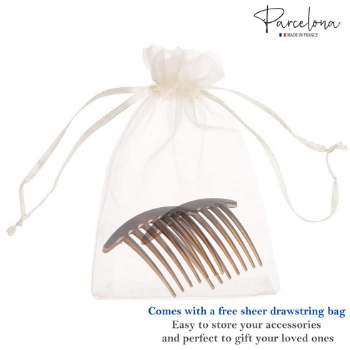 Parcelona French Basic 7 Teeth Tortoise Shell Matte Large 4” Celluloid Set of 2 Side Hair Combs for Women and Girls