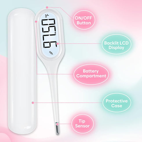 Digital Basal Body Thermometer, Easy@Home Accurate BBT for Ovulation Tracking, Fast Oral Thermometer with Large LCD