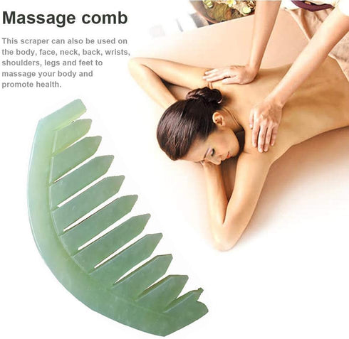Jinshining 4Pcs Green Nature Jade Stone Massage Comb Traditional Natural Jade Massager Acupuncture Head Therapy Trigger