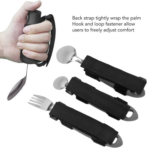 NutriEss 3Pcs Set Set Adaptive Utensils for Elderly Arthritis Disabled Adults Weak Hand Grip Parkinson's Hand Tremors