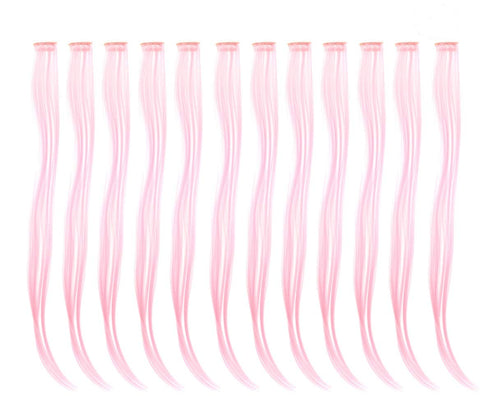 SWACC 12 Pcs Clip on Straight One Color Hair Extensions Synthetic Hairpieces in Pink for Party Highlights