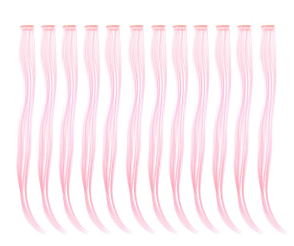 SWACC 12 Pcs Clip on Straight One Color Hair Extensions Synthetic Hairpieces in Pink for Party Highlights