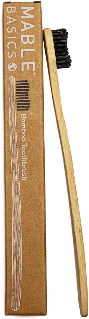 MABLE Basics Bamboo Toothbrush, Plant-Based Bristles, 8 Pack, Adult Soft Bristles, Natural Wooden Toothbrush