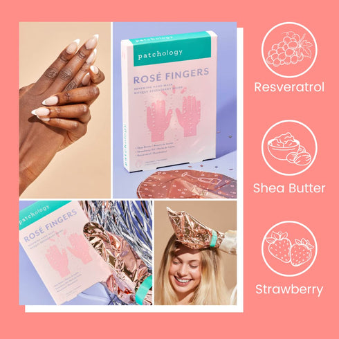 Patchology Rose Renewing Hand Mask - Strawberry Scented Moisturizing Gloves for Dry & Cracked Hands - 1 Pair