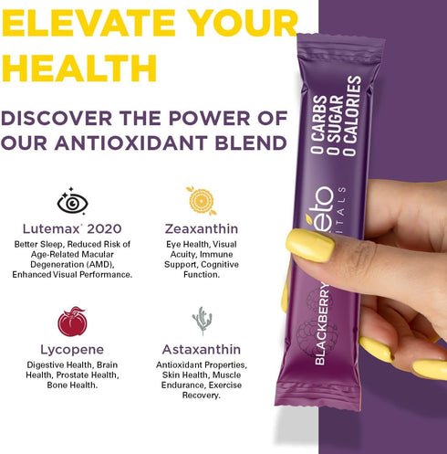 Keto Vitals Berry Antioxidant Electrolyte Powder Packets, Keto Friendly Travel Packets, Zero Calorie, Zero Carb - Berry