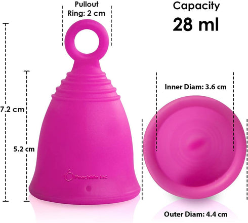Peachlife Ring Menstrual Cup with Loop Pull Tab Handle, Silicone Reusable for 10 Years, Medium Size Peachcup
