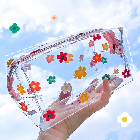 Clear Flower Makeup Bags Transparent Floral Cosmetic Bag Travel Wash Bag Waterproof Toiletry Storage Pouch for Women Girls Colorful