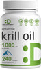 DEAL SUPPLEMENT Antarctic Krill Oil 1,000mg, 240 Softgels – Rich in Omega-3s, EPA, DHA, Astaxanthin, Non-GMO