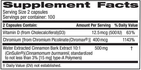 trunature Advanced Strength CinSulin 500mg - 200 Vegetarian Capsules (2 Pack)