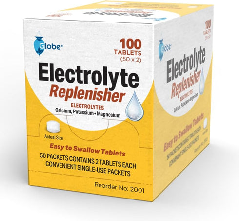 Globe Electrolyte Replacement Tablets, 50 Packets of 2 Tablets Each for Rehydration and Recovery