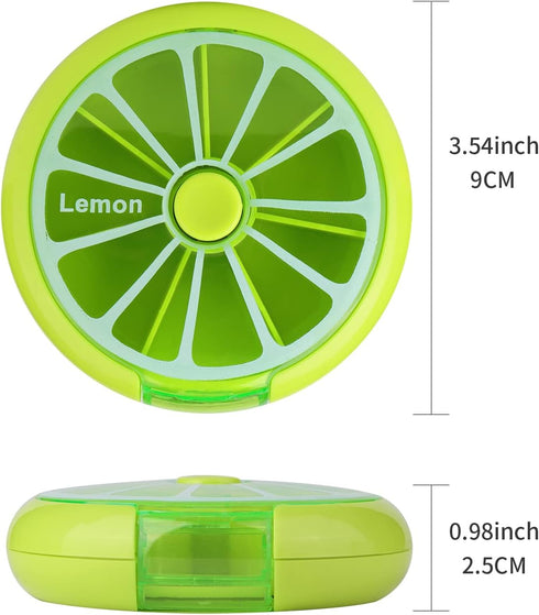 KINMINGZHU 7 3-Compartment Portable Mini Day Weekly Circular Shape Rotary Cute Fruit Style Pill Organizer Box (Mixed