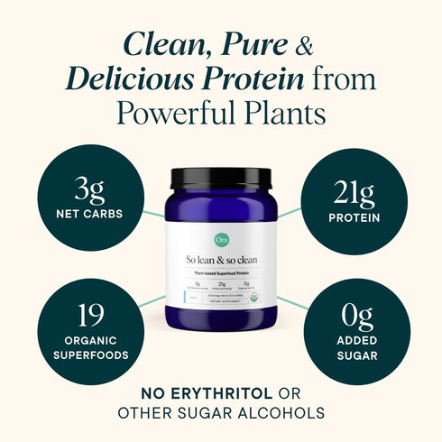 Ora Organic Protein Powder - 21g Plant-Based Superfood for Women and Men, Vanilla Flavor, 20 Servings